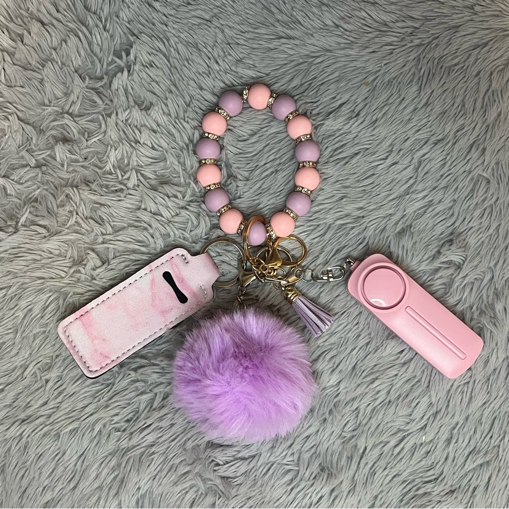 4pcs Pink and Purple Beaded Safety Keychain Set